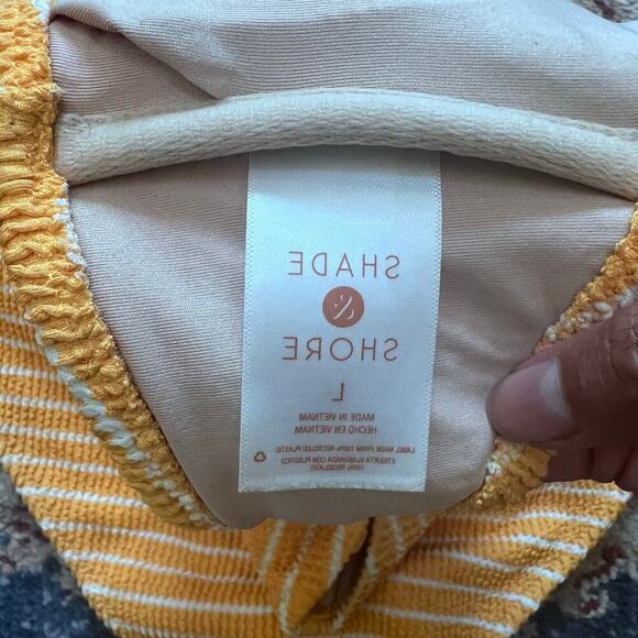 Shade Shore Women's Yellow Striped Two Piece High Waisted Bottom Swimsuit Large - Picture 3 of 4